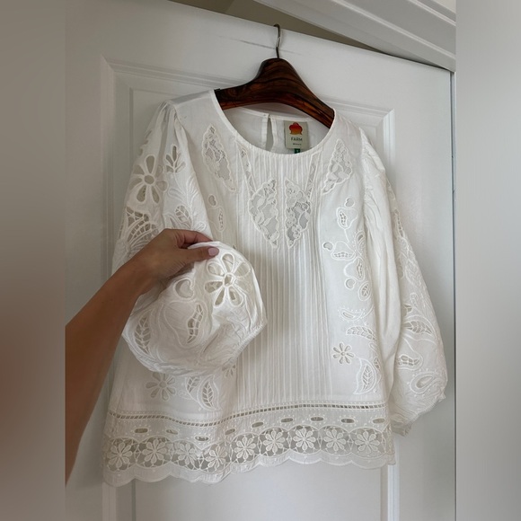 Farm Rio White Richelieu Short Sleeve Blouse - Picture 4 of 10